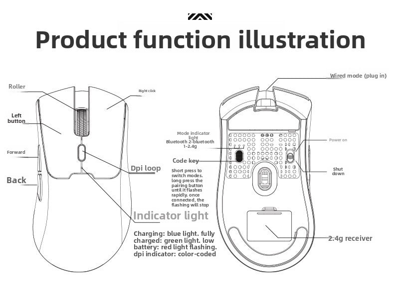 Silver Diao G20 Bluetooth wireless three-mode lightweight mouse game e-sports desktop computer RGB wired