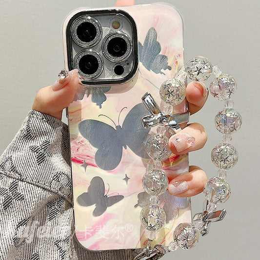 Accessories Superior sense aesthetic smudge feather butterfly bracelet iphone15pro max mobile phone case apple 14 new