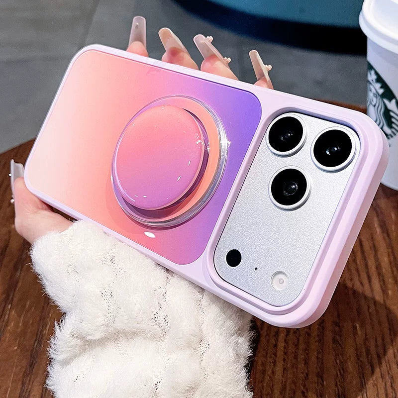 Macaron gradual change smudge bracket for iPhone 17promax mobile phone case New iPhone16 built-in magnetic suction belt Round bracket protective case 15 High value, case Phone accessories
