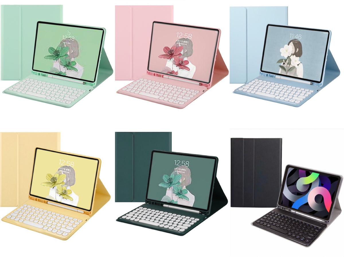 For iPad 10th generation 10.9 protective case round keycap bluetooth keyboard 10.2 soft silicone case with pen slot leather case protective Accessories