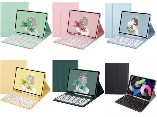 For iPad 10th generation 10.9 protective case round keycap bluetooth keyboard 10.2 soft silicone case with pen slot leather case protective Accessories