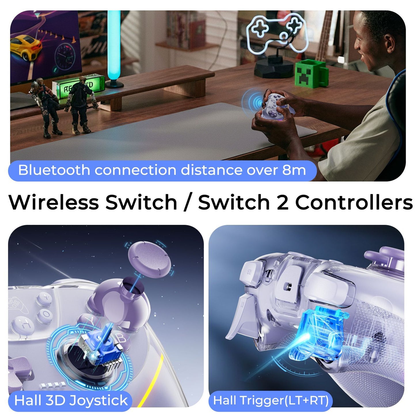 Switch Wireless Handle PC Bluetooth Universal Gamepad Double Sided Case Double Hall RBG Light Compatible Tram