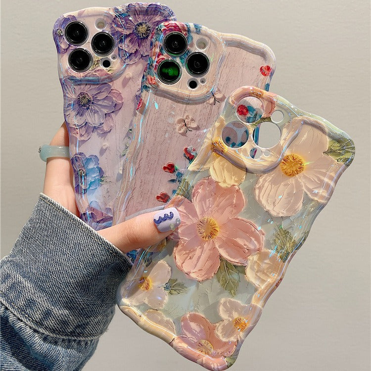 Accessories for high-end art oil painting flower 15promax mobile phone case Apple 14 female 12pro silicone 11 anti-drop