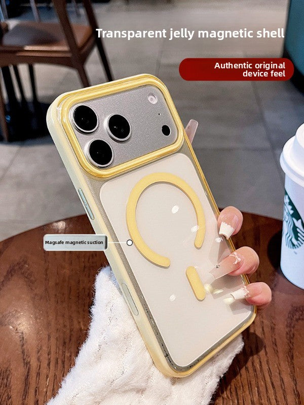 Transparent jelly magnetic suction for iPhone 17promax mobile phone case New iPhone16 women's large hole frame dopamine anti-drop protective case 15pro simple niche case Phone accessories