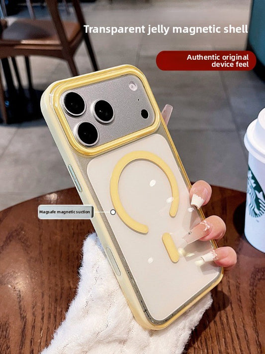Transparent jelly magnetic suction for iPhone 17promax mobile phone case New iPhone16 women's large hole frame dopamine anti-drop protective case 15pro simple niche case Phone accessories