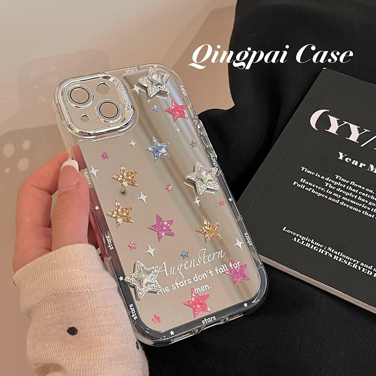 Accessories Mirror ins flash diamond three-dimensional star for Apple 15promax mobile phone case iphone13 new 14pro women