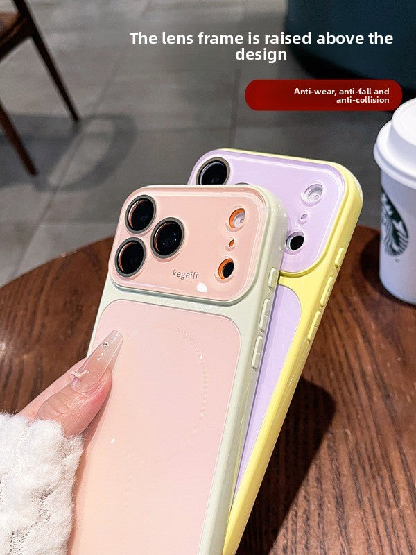 Large window contrast magnetic suction for iPhone 17promax mobile phone case New iPhone16 seconds change 17pro Large window fine ring magnetic suction protective case 15pro Women's case Phone accessories