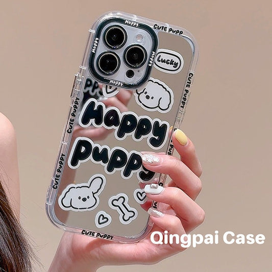 Accessories Mirror Personality English Puppy Suitable for Apple 15promax Mobile Phone Case iphone13 New 14pro Women's