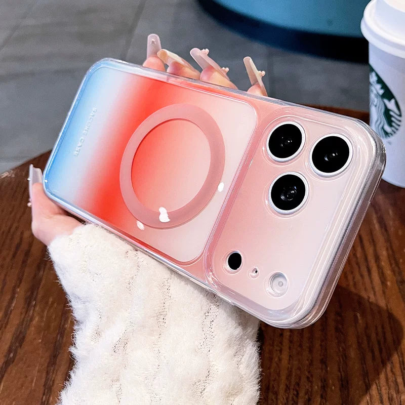 Macaron gradual change for iPhone 17promax mobile phone case new iPhone16 smudge gradual change magnetic attraction, protective case 15pro fine hole frame protective case Phone accessories