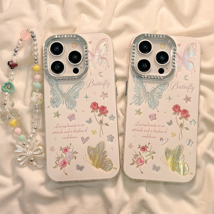 Accessories ins wind color butterfly flowers for apple 14promax mobile phone case girl heart iphone15 new 12