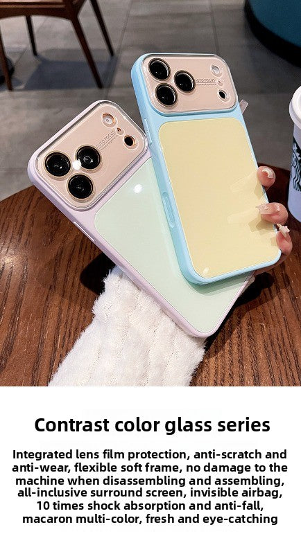 Contrasting color large window glass for iPhone 17promax mobile phone case New iPhone16 seconds change 17pro large window dopamine soft edge 15pro with lens film protection Phone accessories