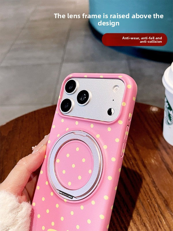 Solid color polka dot bracket for iPhone 17promax mobile phone case New iPhone16 gentle polka dot rotating bracket protective case 15 Korean anti-drop large hole women's shell Phone accessories