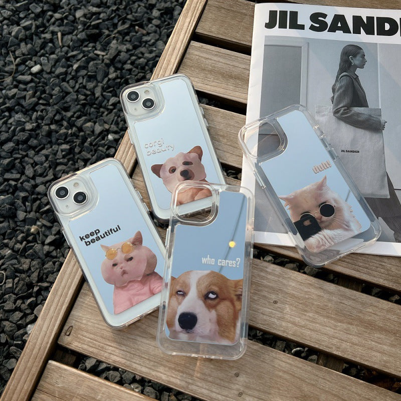 Accessories (Shipping fee not included) Apple Huawei Mirror Cartoon Creative Fun Sunglasses Kitten Mask Puppy Phone Case 13/14/P50/P40