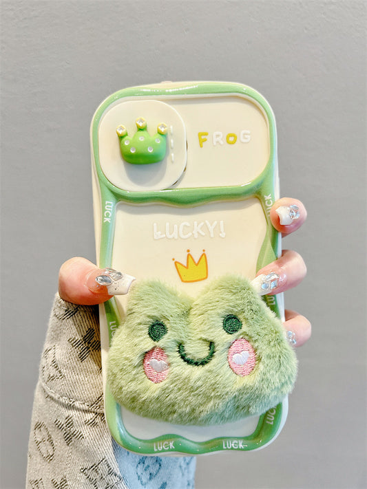 Accessories for Apple 15promax mobile phone case 13 autumn and winter plush frog sliding window 14 new 15pro all-inclusive