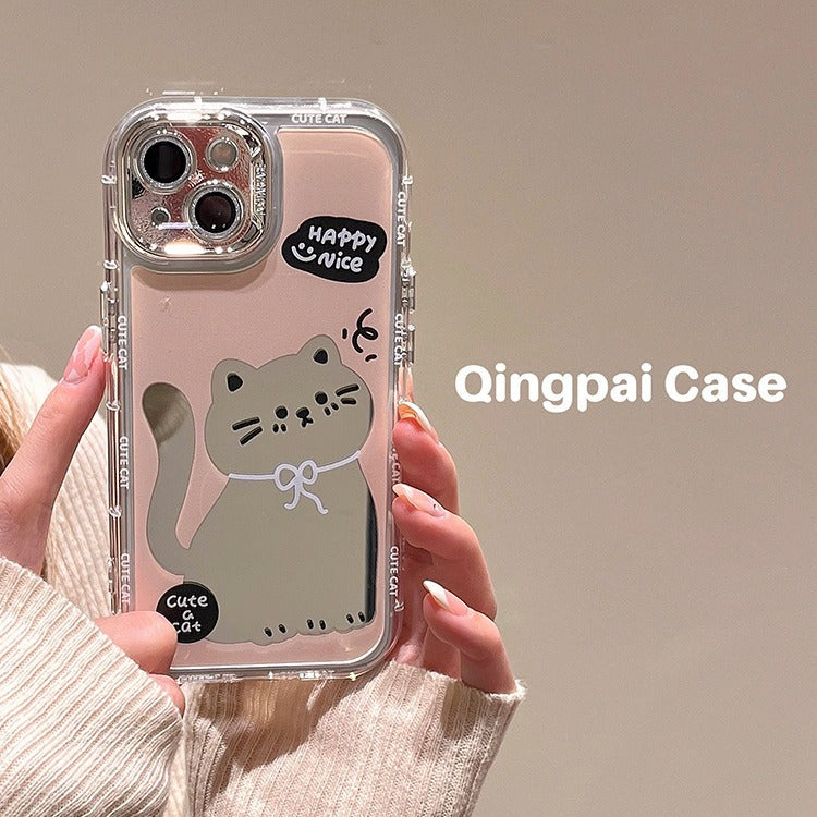 Accessories Japanese and Korean ins wind mirror cartoon cat suitable for Apple 15promax mobile phone case iphone13 new 14pro