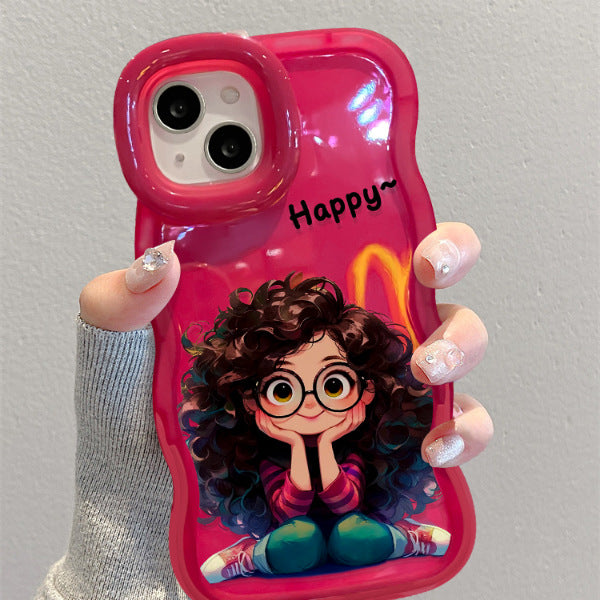 Accessories Glasses Girl for Apple 14iPhone15 Dual Stand New Cute Niche Phone Case Creative Cartoon Tide