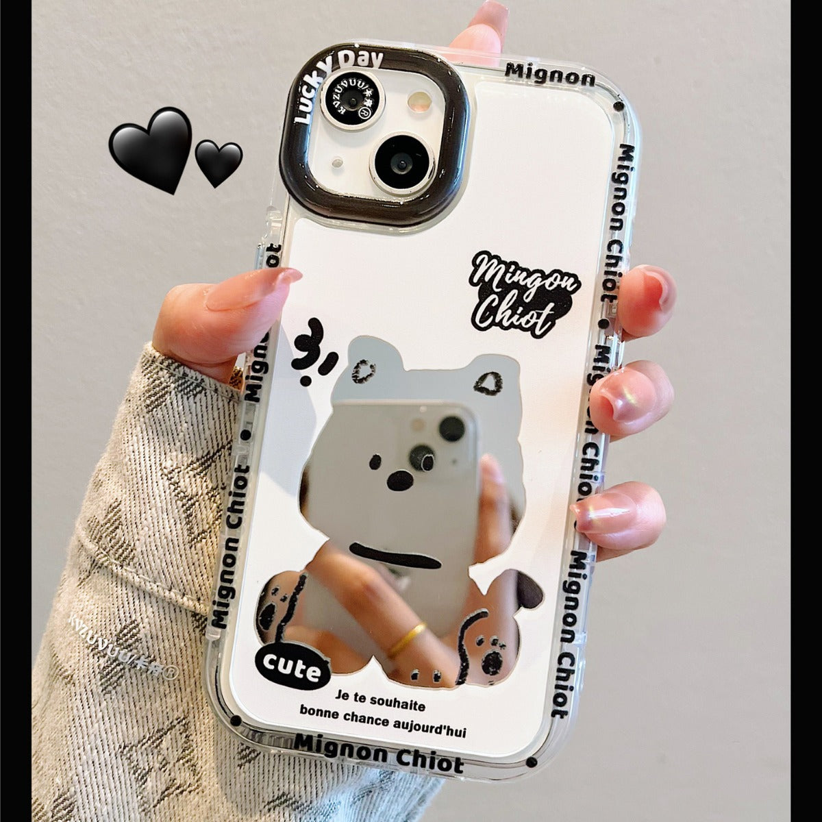 Accessories for iPhone 15 mobile phone case iphone14promax sitting dog lanyard mirror 13 fun cartoon 12p