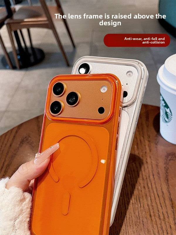 Transparent jelly magnetic suction for iPhone 17promax mobile phone case New iPhone16 women's large hole frame dopamine anti-drop protective case 15pro simple niche case Phone accessories