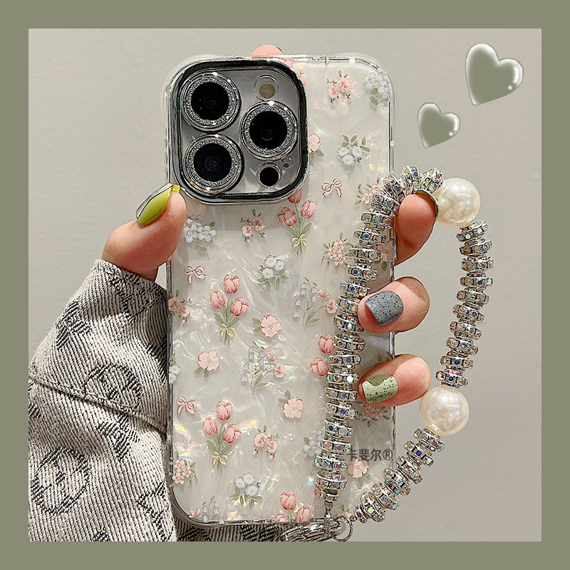 Accessories for summer fresh small floral shell pattern bracelet iphone15pro max mobile phone case Apple 14 new models