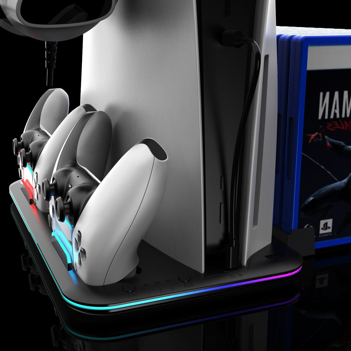 PS5 slim pro Multi functional Cooling Base Handle Charging Base Game Disc Helmet Storage Rack DZ504