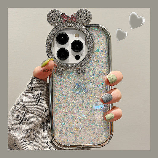 Accessories for high-end light luxury diamond-encrusted Minnie lens Epoxy glitter iphone15pro max mobile phone case Apple