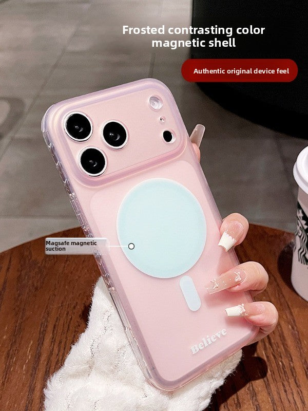 Frosted contrasting magnetic suction for iPhone 17promax mobile phone case New iPhone16 semi-transparent creative magnetic suction ring Strong magnetic adsorption 15pro simple ins wind women's shell Phone accessories