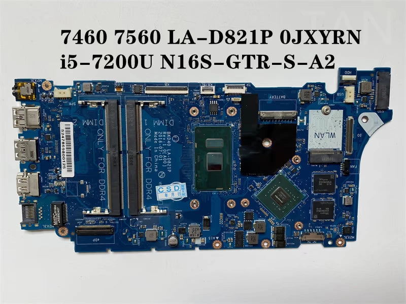 (Shipping fee not include)DELL/ Dell  motherboard  system board 7460 7560 0JXYRN LA-D821P i5-7200u