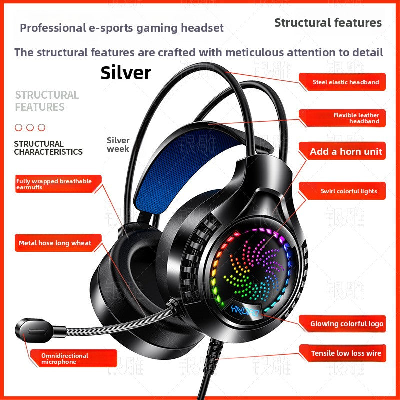 Silver Diao Q7 Headset Wired Light 7.1 Video USB Gaming Headset