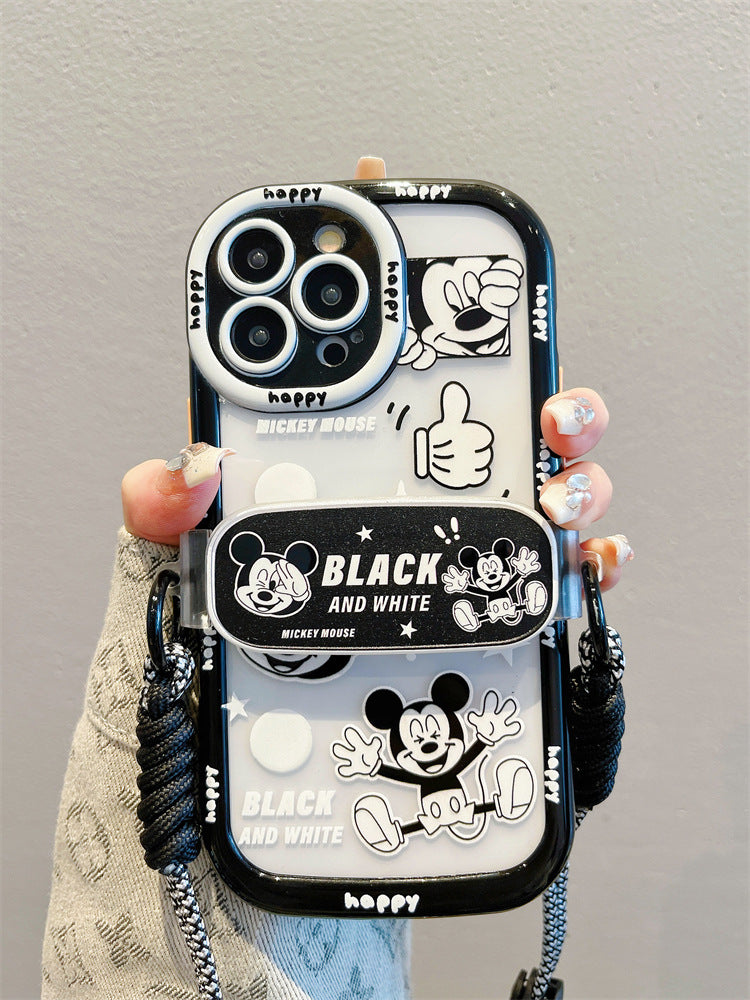 Accessories for Apple 15promax mobile phone case 14 cartoon trendy brand Mickey iphone13 new back clip crossbody lanyard