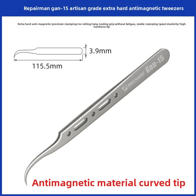 Stainless steel bend, extra hard antimagnetic tweezers, high precision straight bend pointed tweezers, mobile phone repair, anti-static repair tools