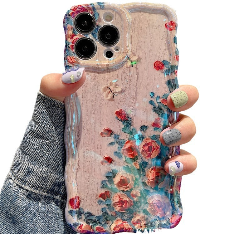 Accessories for high-end art oil painting flower 15promax mobile phone case Apple 14 female 12pro silicone 11 anti-drop