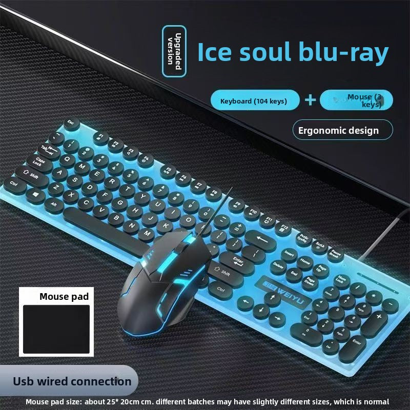 Direct sales punk keycaps wired keyboard mouse set luminous mechanical feel computer game universal