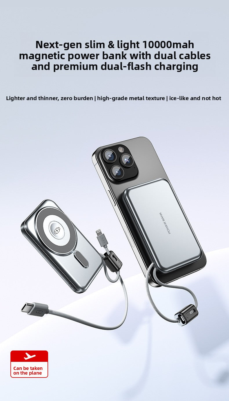 KC magnetic power bank 10000 mAh with its own cable ultra-thin watch earphones wireless fast charging power bank