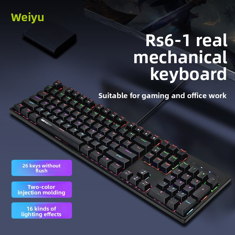 Wired mechanical keyboard Green axis RGB mixed light gaming computer, desktop keyboard universal