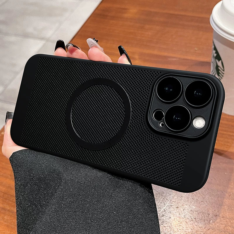 For iPhone 16Promax mobile phone case new iphone15pro protective case 17Promax ultra-thin breathable 13 heat dissipation magnetic suction 12 all-inclusive 14 men's and women's 8plus matte simple hard case Phone accessories