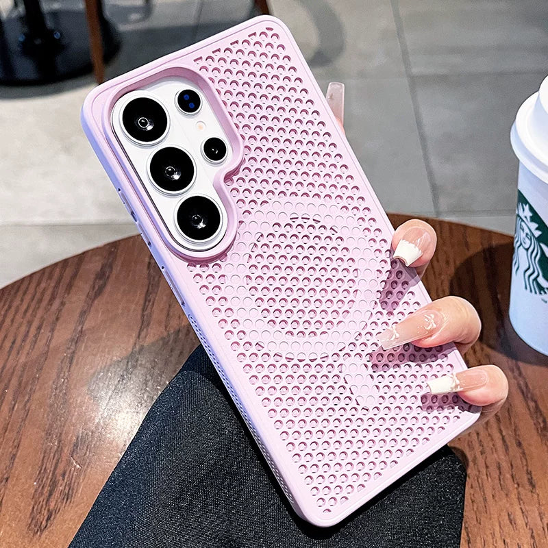 Heat dissipation magnetic suction for Samsung S26ultra mobile phone case New S26 + large area honeycomb mesh heat dissipation magnetic suction protective case S25ultra all-inclusive anti-drop male and female cases Phone accessories