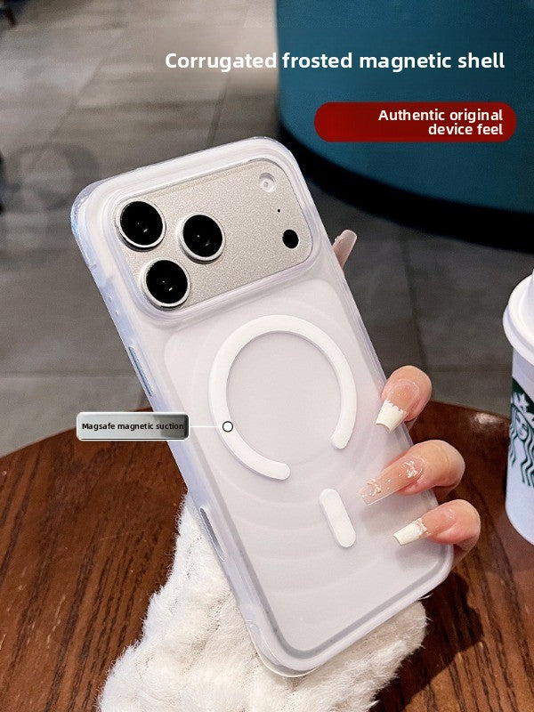 Corrugated matte magnetic suction for iPhone 17promax mobile phone case New iPhone16 four-corner airbag anti-drop protection 17pro strong magnetic adsorption matte texture women's case Phone accessories