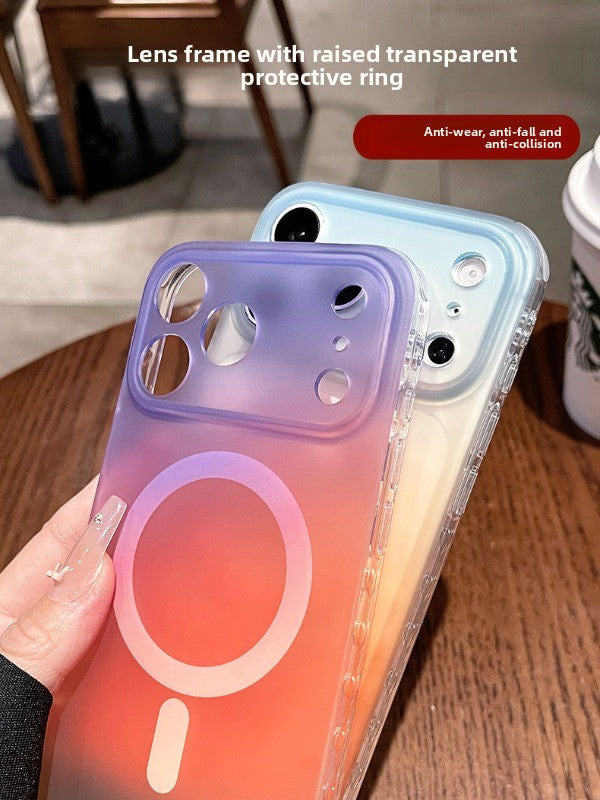Double-sided matte silver magnetic suction for iPhone 17promax mobile phone case New iPhone16 semi-transparent matte gradual change smudge protective case 15pro built-in magnetic case Phone accessories
