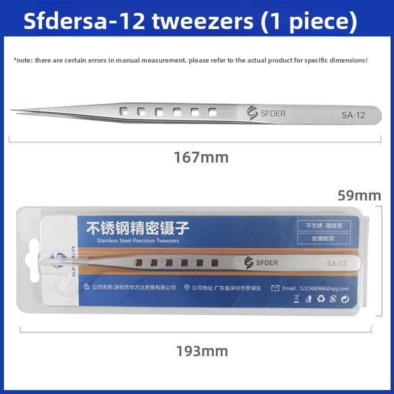 Stainless steel bend, extra hard antimagnetic tweezers, high precision straight bend pointed tweezers, mobile phone repair, anti-static repair tools