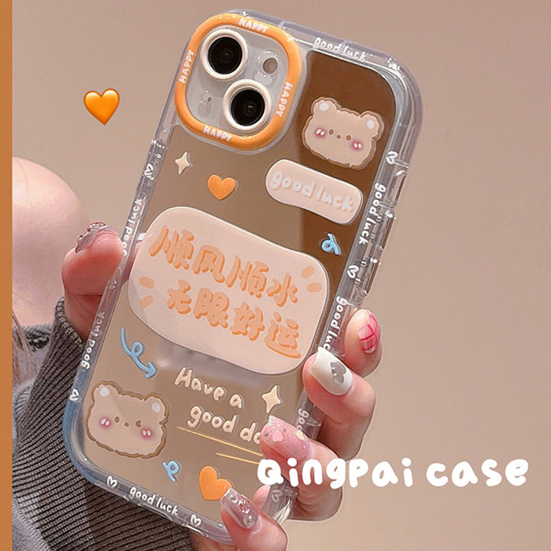 Accessories for Apple 14 mobile phone case mirror text bear rabbit 13 new iphone14promax female 12