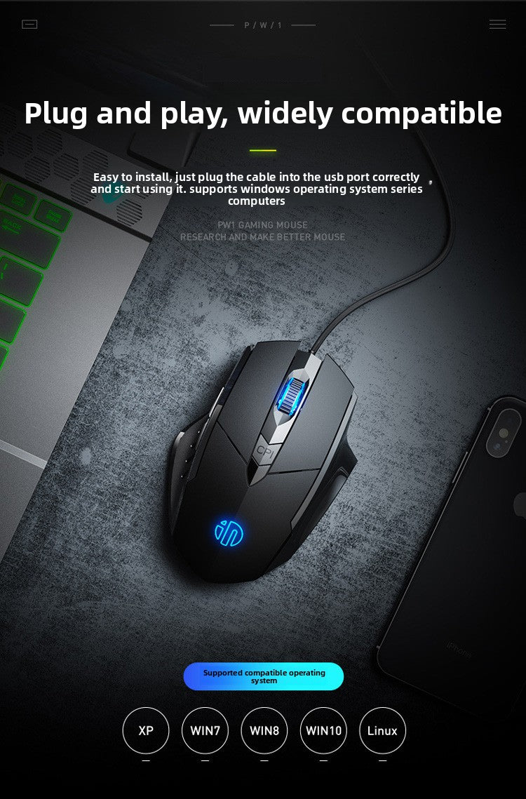 W1 silent wired mouse e-sports game mouse six-button business office luminous home