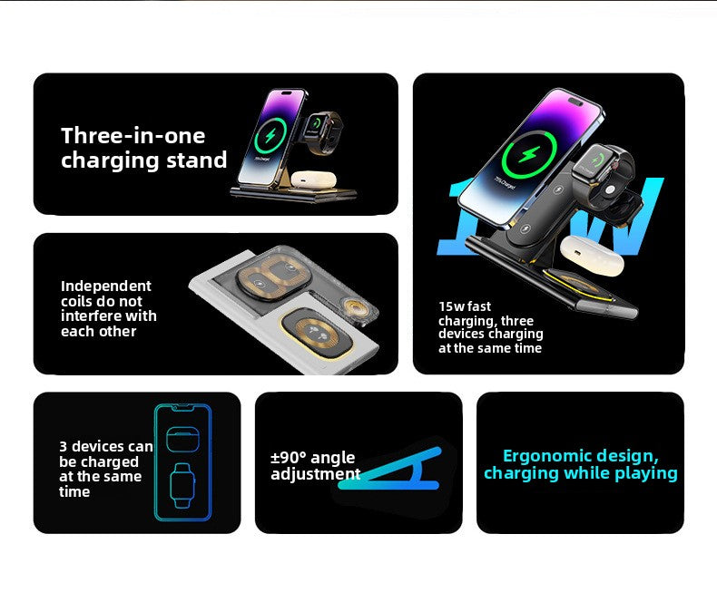 3-in-1 wireless charger 15W for iPhone16 fast charging AirPods Pro iWatch 1-10th generation