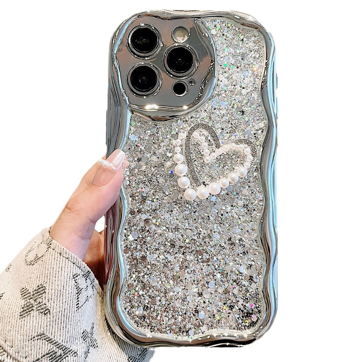 Accessories for Apple 15ProMax mobile phone case iPhone14 premium feeling covered with glitter sequins 12 light luxury pearl chain