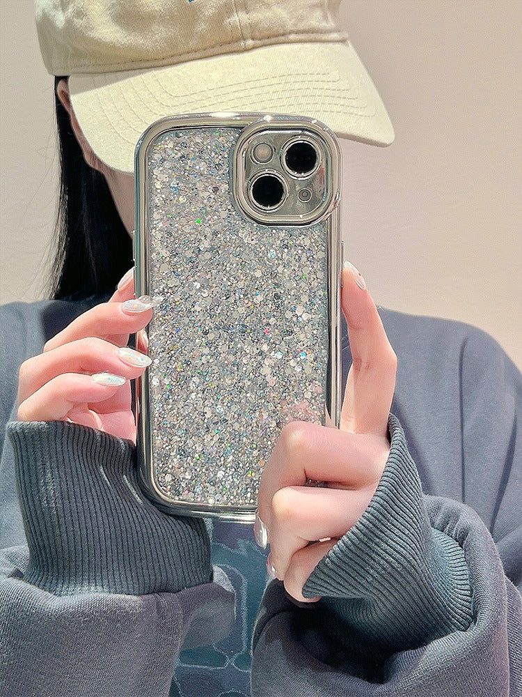 Accessories for niche premium silver glitter sequined iphone15 mobile phone case Apple 13 new 14promax anti-drop