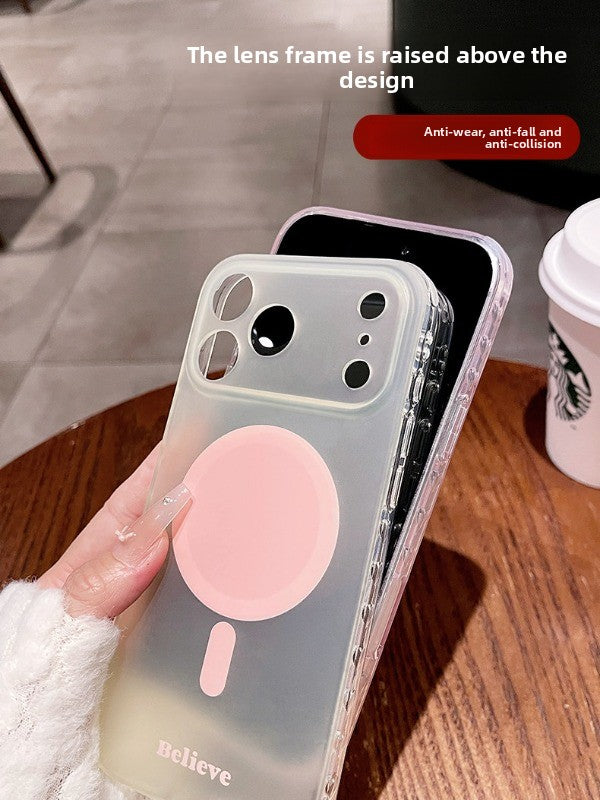 Frosted contrasting magnetic suction for iPhone 17promax mobile phone case New iPhone16 semi-transparent creative magnetic suction ring Strong magnetic adsorption 15pro simple ins wind women's shell Phone accessories