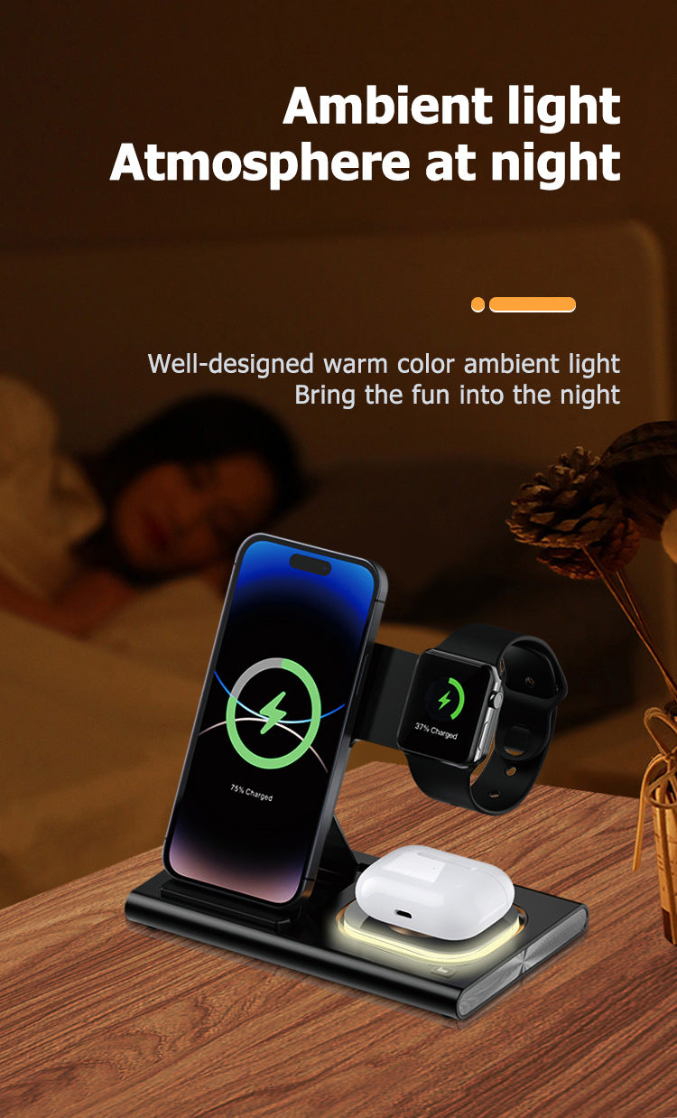 apple samsung 3-in-1 wireless charger supports fast charging multi-function