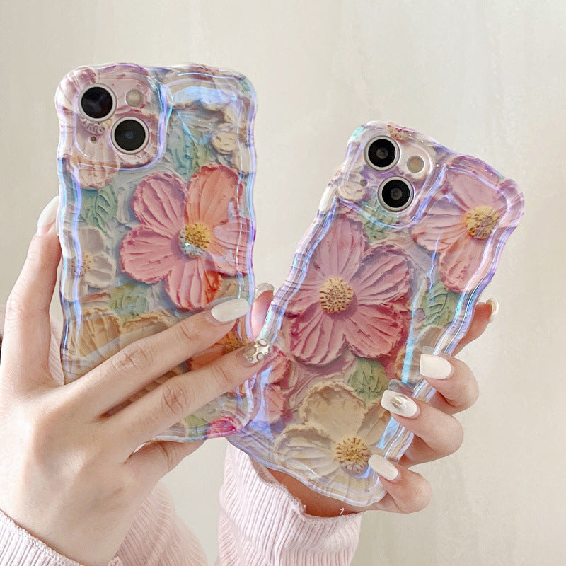 Accessories (Shipping fee not included) ins Korean pink flowers for 13 Apple 14promax mobile phone case iphone15promax new 12