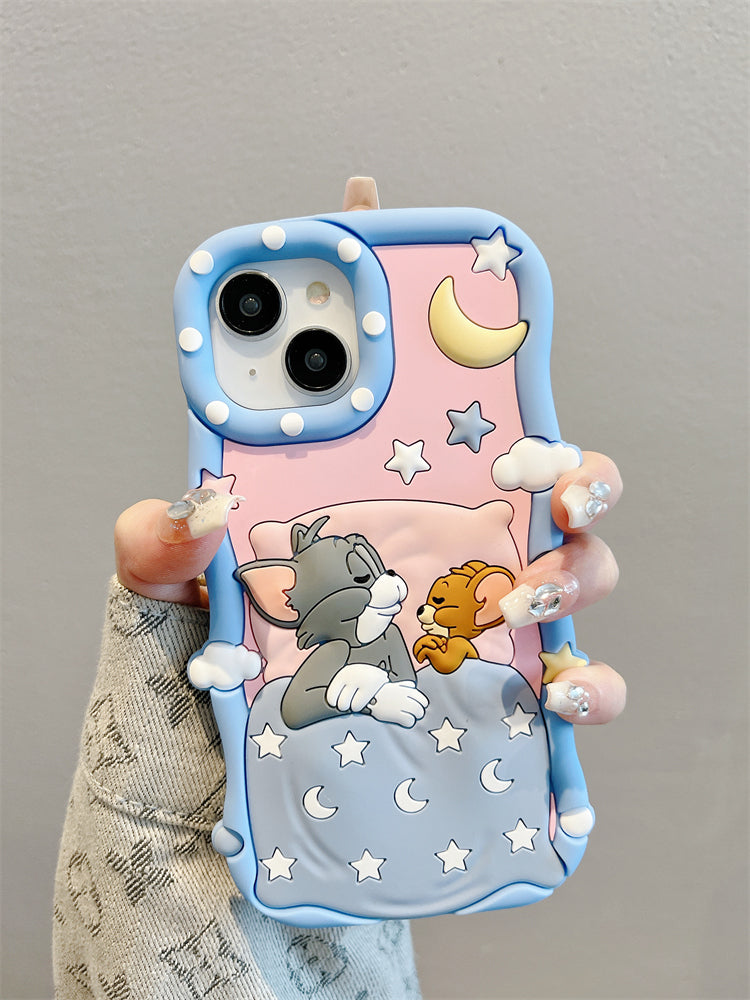 Accessories for Apple 15promax mobile phone case 13 three-dimensional silicone cat and mouse iphone14 new 12 mobile phone chain