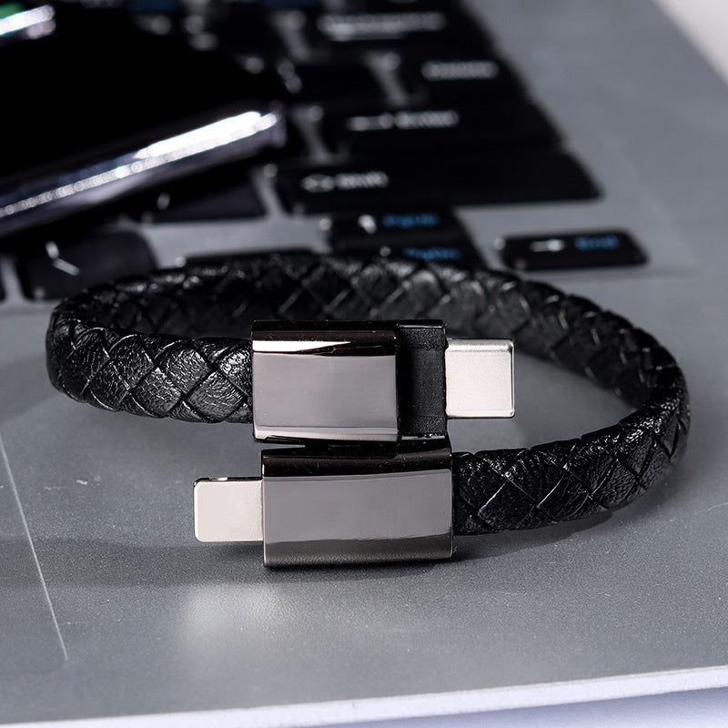 USB cable bracelet data cable, leather braided creative data cable bracelet USB data cable bracelet