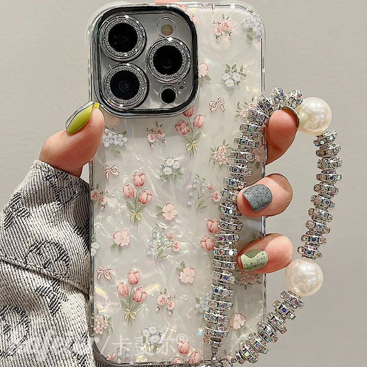 Accessories for summer fresh small floral shell pattern bracelet iphone15pro max mobile phone case Apple 14 new models